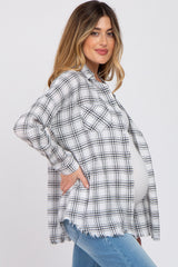 Black Linen Plaid Button Down Maternity Top