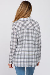 Black Linen Plaid Button Down Maternity Top