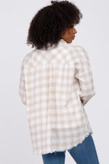 Beige Linen Plaid Button Down Top