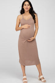 Mocha Sleeveless Maternity Midi Dress