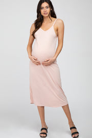 Light Pink Sleeveless Maternity Midi Dress