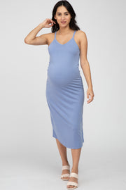 Blue Sleeveless Maternity Midi Dress