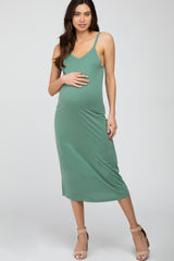 Green Sleeveless Maternity Midi Dress