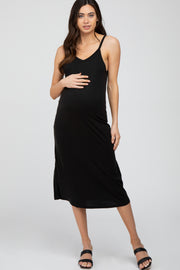 Black Sleeveless Maternity Midi Dress