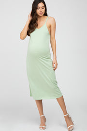 Light Olive Sleeveless Maternity Midi Dress