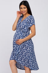 Navy Floral High-Low Hem Maternity Wrap Dress