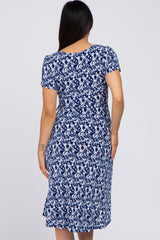 Navy Floral High-Low Hem Maternity Wrap Dress