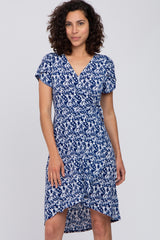 Navy Floral High-Low Hem Wrap Dress