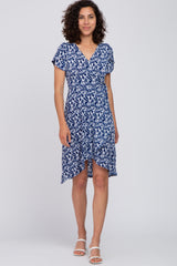 Navy Floral High-Low Hem Maternity Wrap Dress