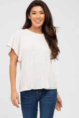 Beige Ribbed Flounce Short Sleeve Top