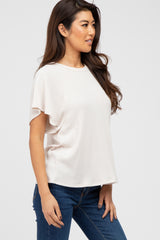 Beige Ribbed Flounce Short Sleeve Top