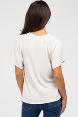 Beige Ribbed Flounce Short Sleeve Top