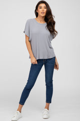 Grey Ribbed Flounce Short Sleeve Top