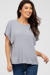 Grey Ribbed Flounce Short Sleeve Top