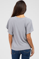 Grey Ribbed Flounce Short Sleeve Top