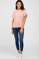 Pink Ribbed Flounce Short Sleeve Top