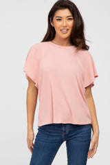 Pink Ribbed Flounce Short Sleeve Top