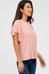 Pink Ribbed Flounce Short Sleeve Top