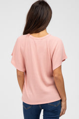 Pink Ribbed Flounce Short Sleeve Top