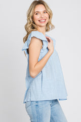 Light Blue Gauze Square Neck Flutter Sleeve Top