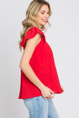 Red Gauze Square Neck Flutter Sleeve Top