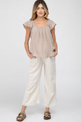 Mocha Gauze Square Neck Flutter Sleeve Maternity Top