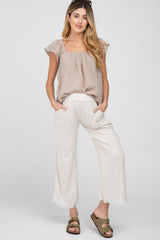 Mocha Gauze Square Neck Flutter Sleeve Maternity Top