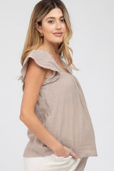 Mocha Gauze Square Neck Flutter Sleeve Maternity Top