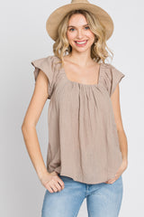 Mocha Gauze Square Neck Flutter Sleeve Maternity Top