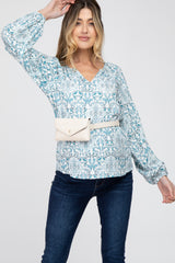 Teal Floral Long Sleeve Maternity Blouse