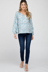 Teal Floral Long Sleeve Maternity Blouse