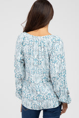 Teal Floral Long Sleeve Blouse