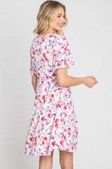 Ivory Floral Short Sleeve Dress