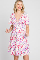 Ivory Floral Short Sleeve Dress