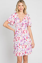 Ivory Floral Short Sleeve Dress