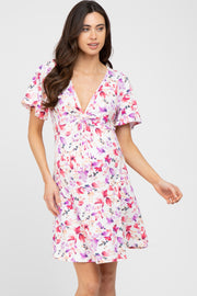 Ivory Floral Short Sleeve Maternity Dress