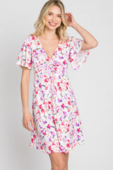 Ivory Floral Short Sleeve Dress