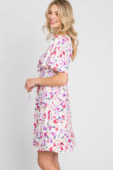 Ivory Floral Short Sleeve Dress