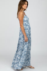 Blue Floral Square Neck Tiered Maxi Dress