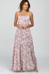 Mauve Floral Square Neck Tiered Maxi Dress