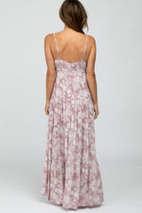 Mauve Floral Square Neck Tiered Maxi Dress