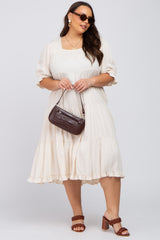 Cream Tiered Ruffle Hem Maternity Plus Midi Dress