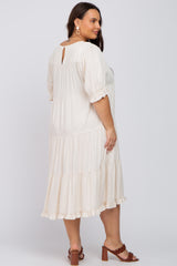 Cream Tiered Ruffle Hem Plus Midi Dress