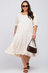 Cream Tiered Ruffle Hem Plus Midi Dress