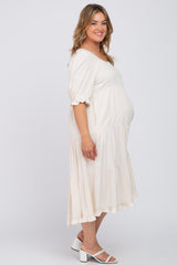 Cream Tiered Ruffle Hem Maternity Plus Midi Dress