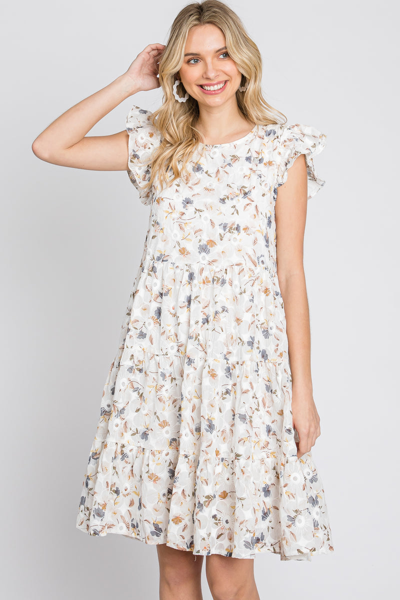 Ivory Floral Embroidered Tiered Dress– PinkBlush