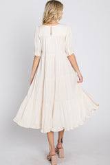 Cream Tiered Ruffle Hem Midi Dress