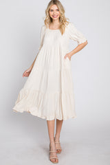 Cream Tiered Ruffle Hem Midi Dress