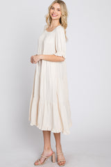 Cream Tiered Ruffle Hem Midi Dress