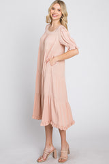 Pink Tiered Ruffle Hem Midi Dress